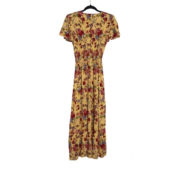 VTG Ashley & Sage Yellow Floral Print Viscose Flutter Sleeves Maxi Dress Sz M - Picture 2 of 12